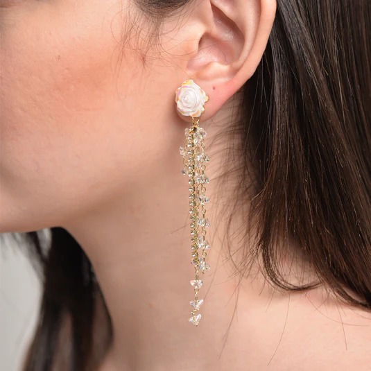 ELEGANTES ARETES ROSA BLANCA 🌹